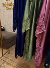 Short Silk Long Shirt with Cutwork Details & Chiffon Dupatta – 3 Piece Set