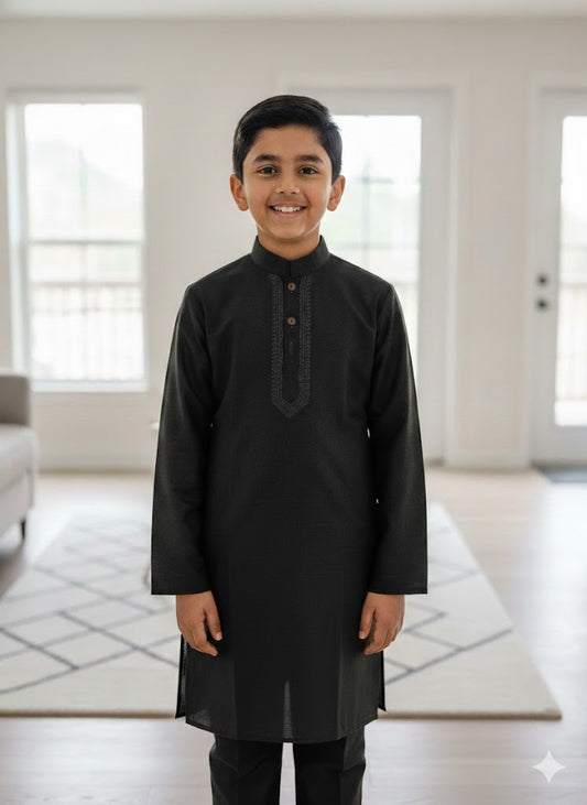Black embroidered kurta trouser boys
