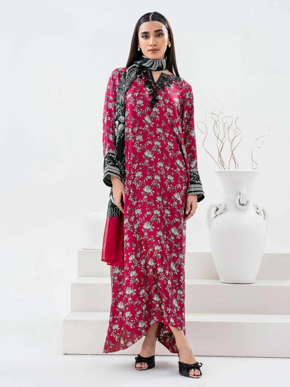 2 Piece Silk Suit - Embroidered-Maroon