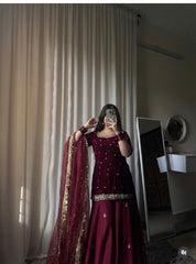 3-Piece Plush Velvet & Silk Lehnga Set