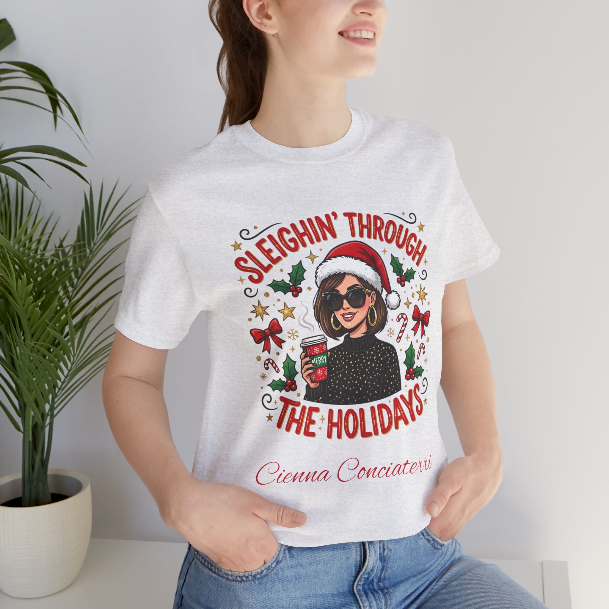 Sleighin' Through the Holidays Tee — Christmas Coffee Graphic Tee