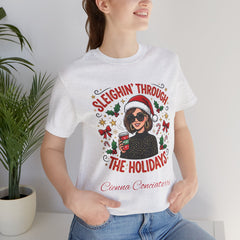 Sleighin' Through the Holidays Tee — Christmas Coffee Graphic Tee