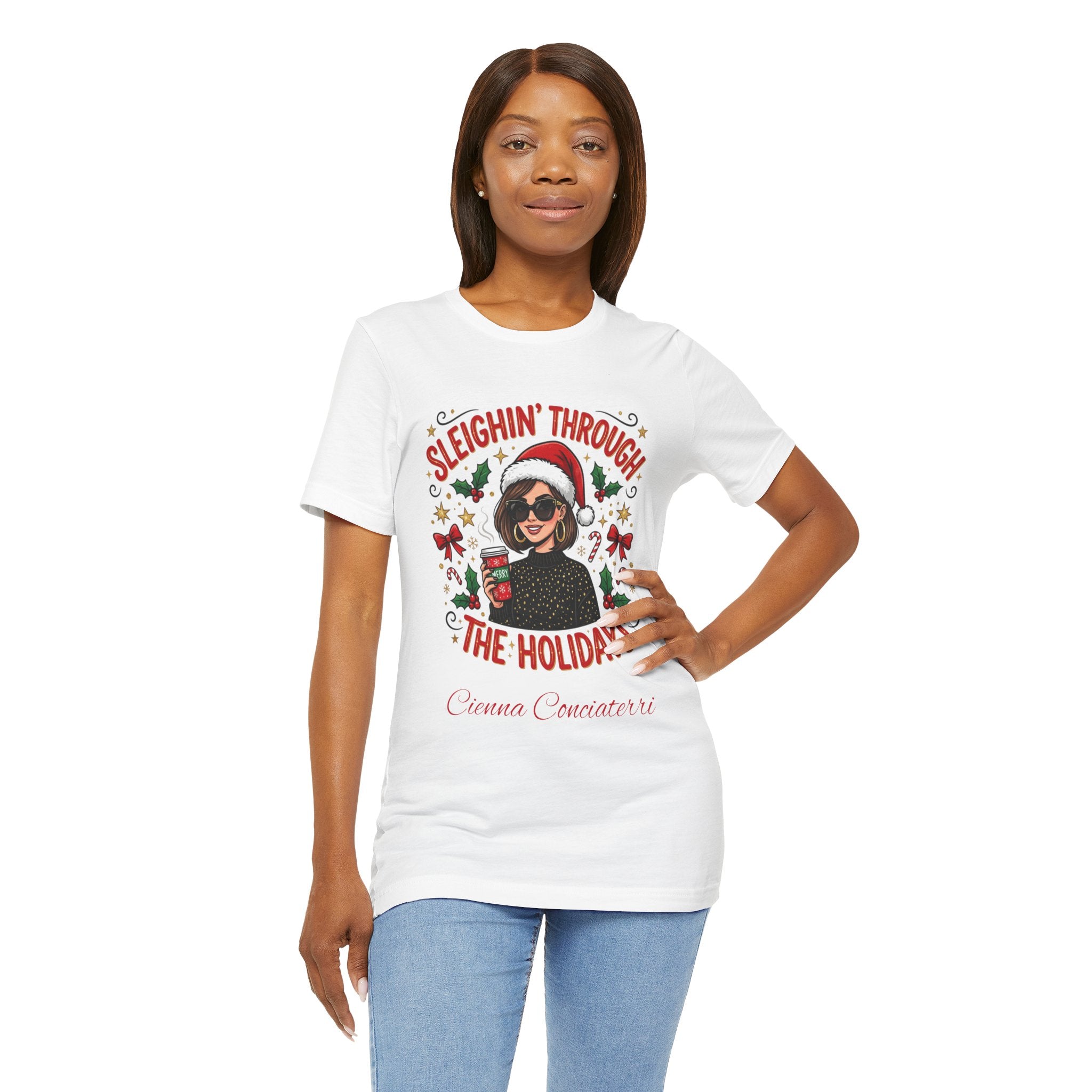 Sleighin' Through the Holidays Tee — Christmas Coffee Graphic Tee