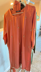 Korean Raw Silk Booti Shirt with Farshi Salwar & Chiffon Dupatta – 3 Piece Set