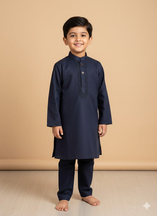 Navy embroidered kurta trouser boys