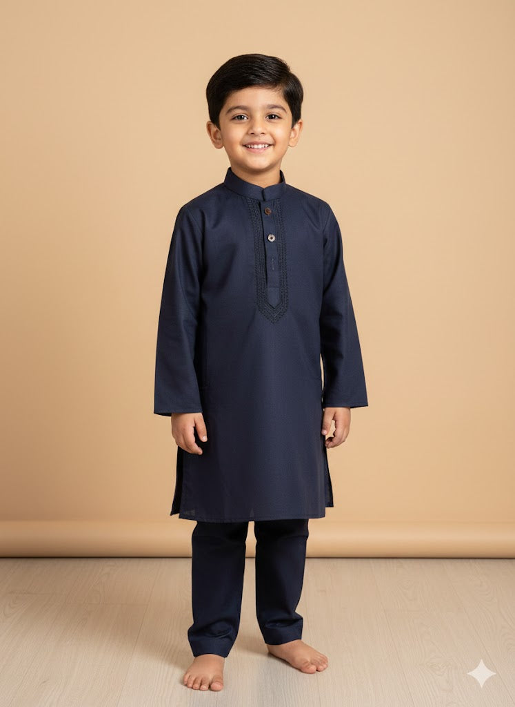 Navy embroidered kurta trouser boys