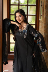 NF-6693 Black Silk long 2pc dress