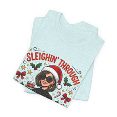 Sleighin' Through the Holidays Tee — Christmas Coffee Graphic Tee