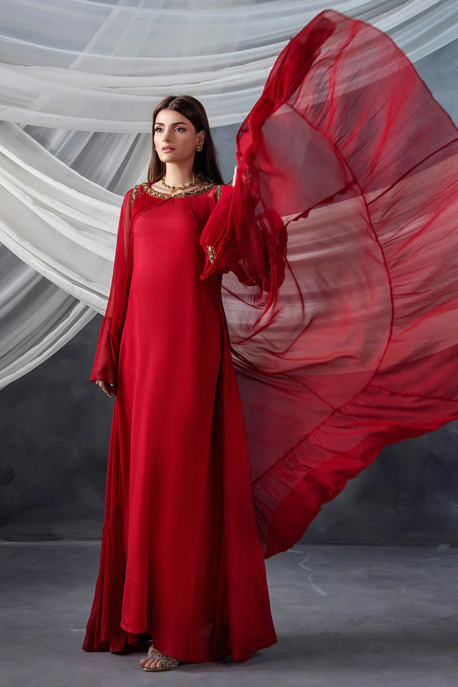 P-302 - Long Shirt with Chiffon Upper