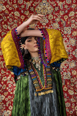 P-303 - Long Kaftan with dupatta and trouser - Multicolor