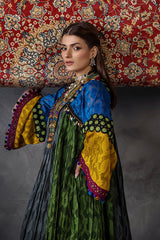 P-303 - Long Kaftan with dupatta and trouser - Multicolor