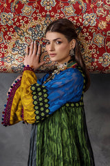 P-303 - Long Kaftan with dupatta and trouser - Multicolor
