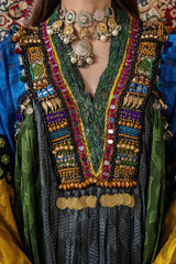 P-303 - Long Kaftan with dupatta and trouser - Multicolor