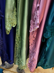 Short Silk Long Shirt with Cutwork Details & Chiffon Dupatta – 3 Piece Set