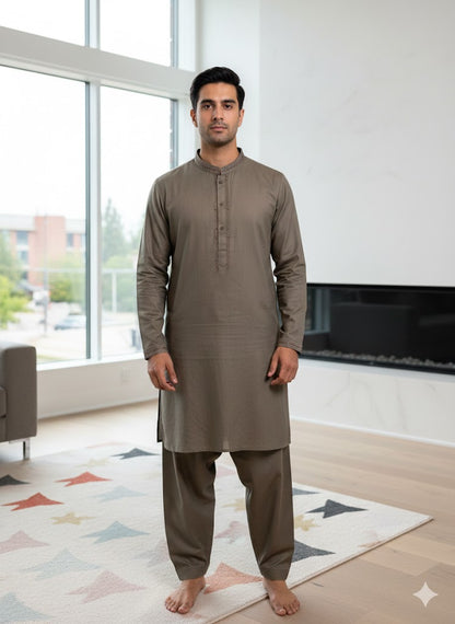 Olive Green Men Salwar Kameez