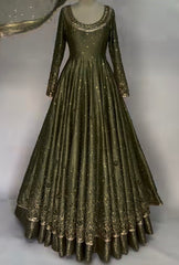 Olive Green Embellished Anarkali – 3 Piece Suit