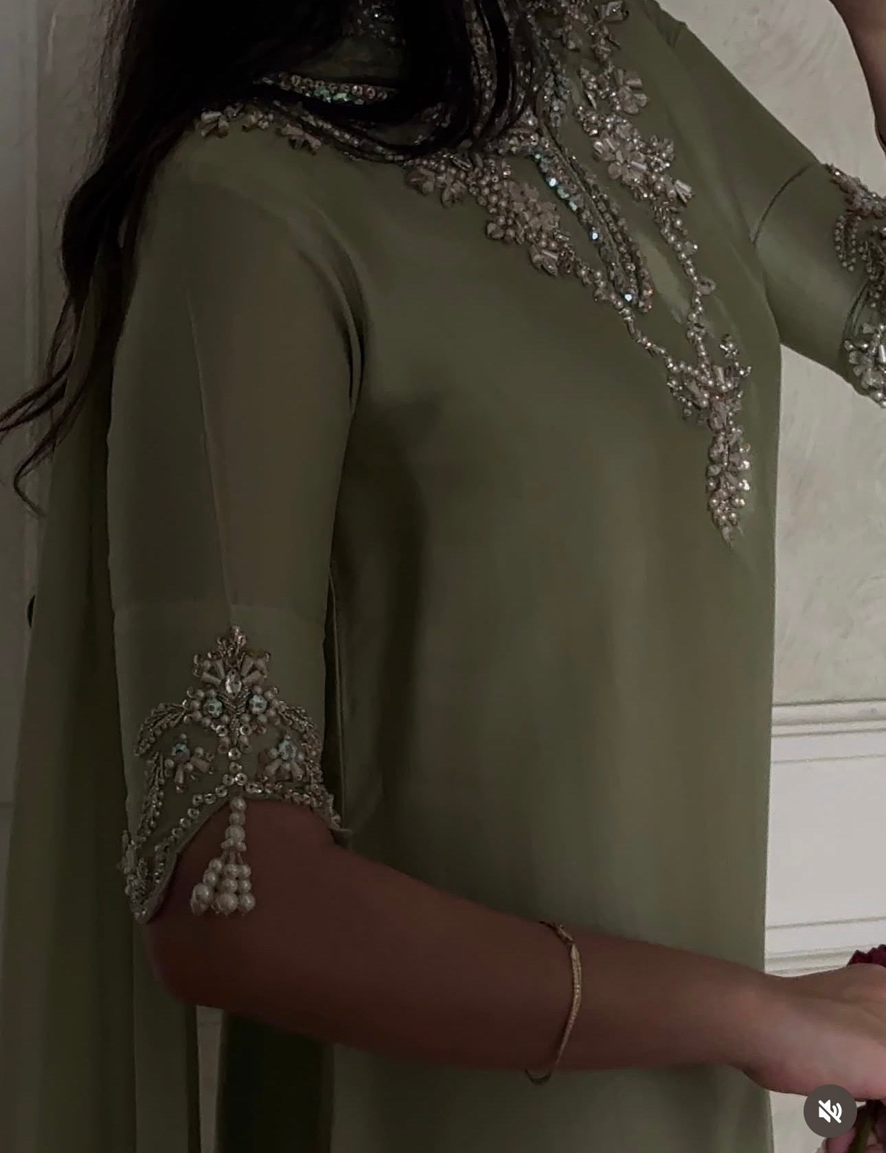 Sage Luxe Silk Embroidered Sharara Set
