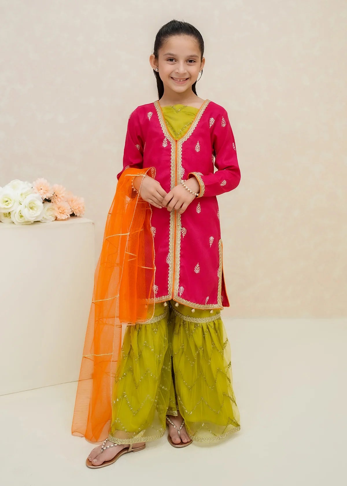 3 Piece Rawsilk Embroidered Gharara