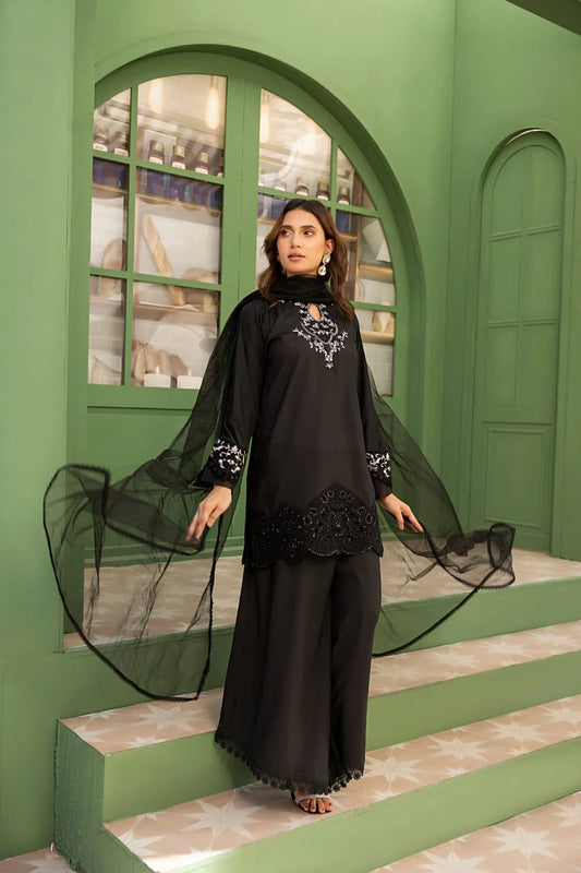 NF-5946 Black Silk Embroidered | Stitched Suit