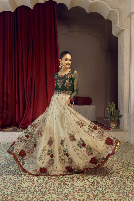 NF-6183 Green & Beige Net Embroidered Lehenga Choli