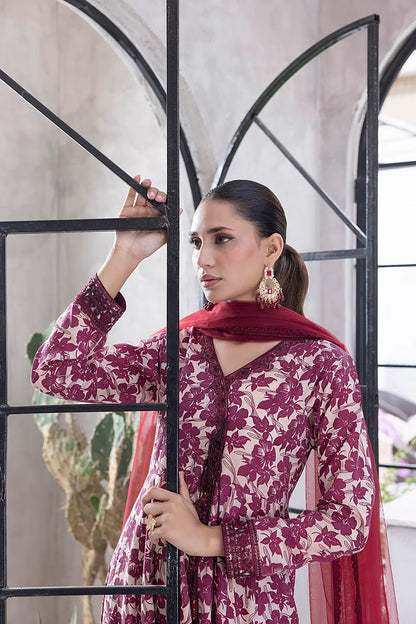 NF-6329 Maroon & Beige Printed Frock | Stitched Suit