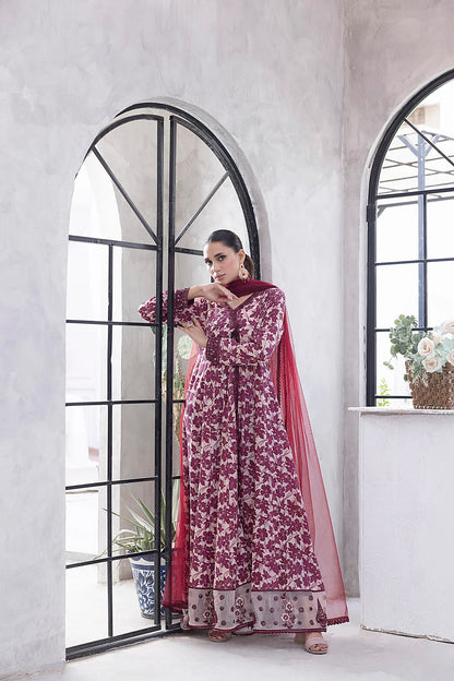 NF-6329 Maroon & Beige Printed Frock | Stitched Suit