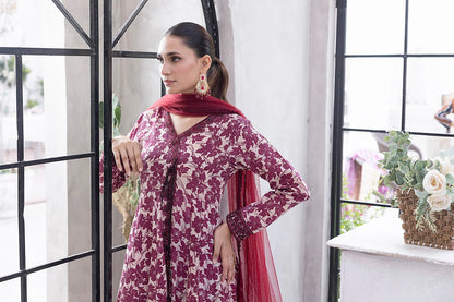 NF-6329 Maroon & Beige Printed Frock | Stitched Suit