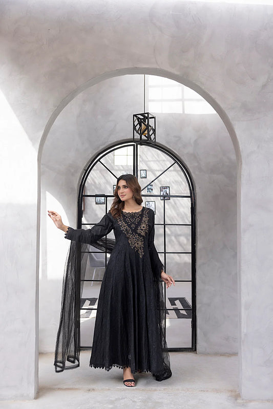 NF-6331 Black Embroidered Stitched Frock