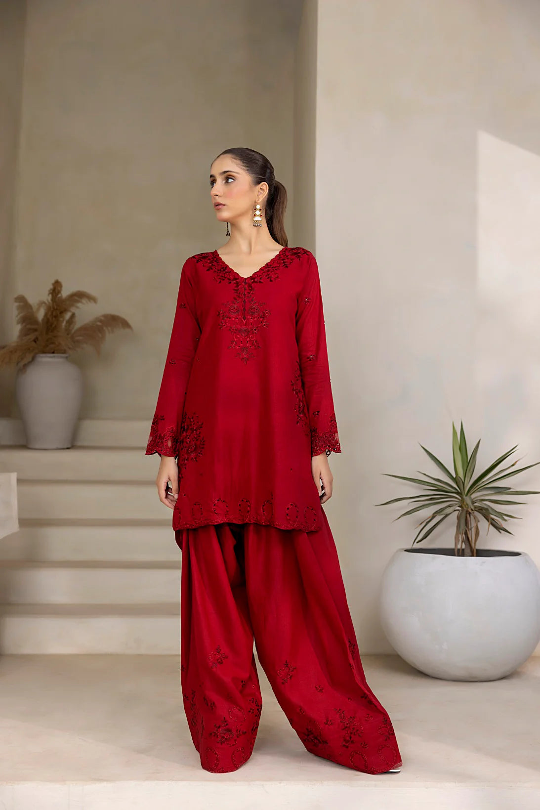 NF-6507 Red Lawn Farshi | Stitched Suit