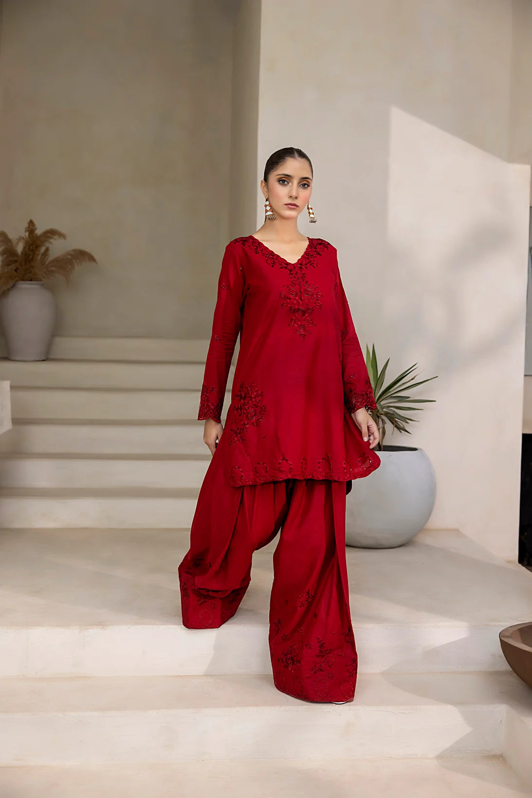 NF-6507 Red Lawn Farshi | Stitched Suit