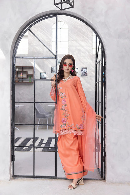NF-6513 Peach Cotton Embroidered 3pc Suit