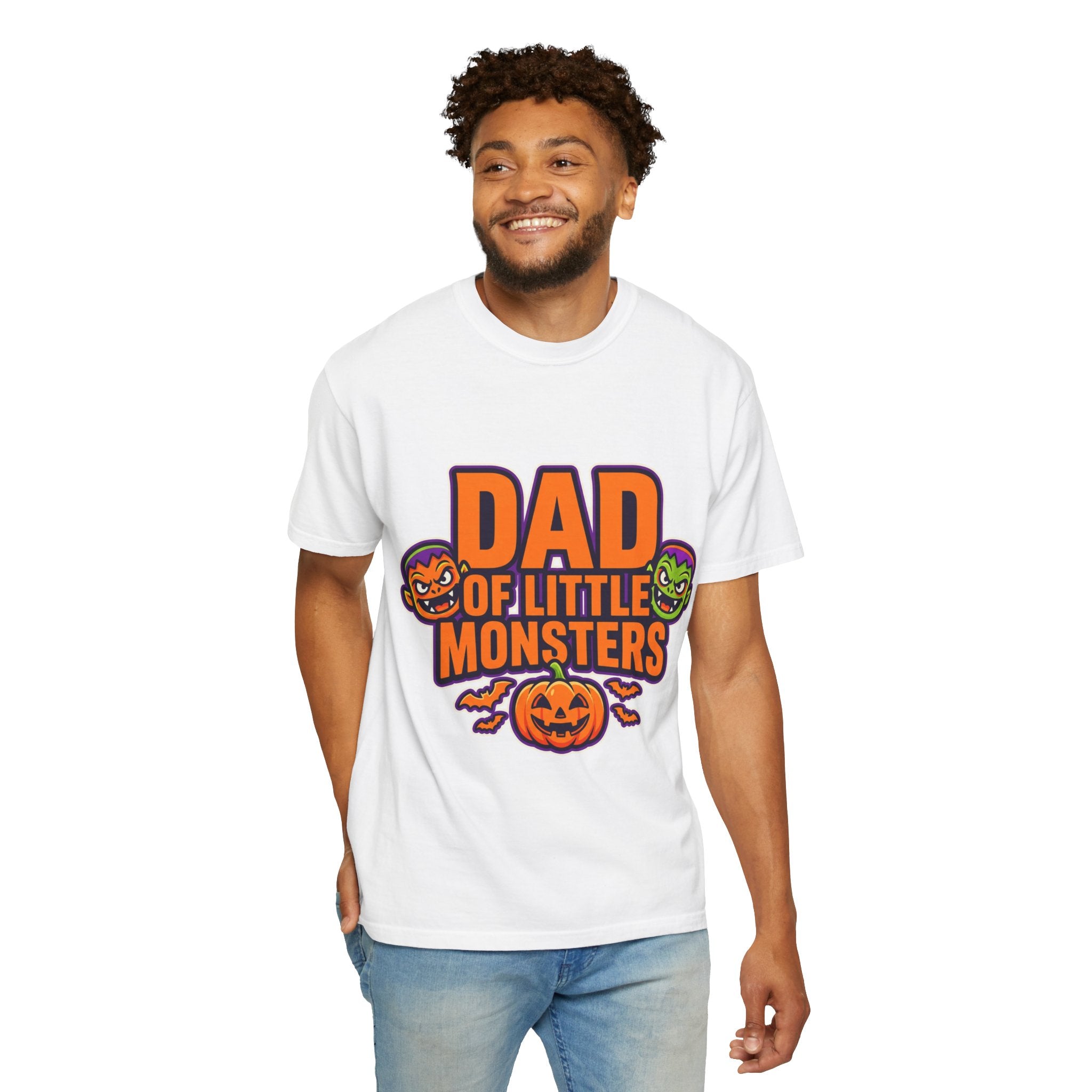 Dad of Little Monsters T-Shirt — Halloween Dad Tee with Pumpkin & Monster Faces