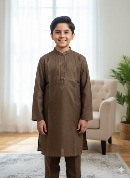 Olive Green embroidered kurta salwar boys