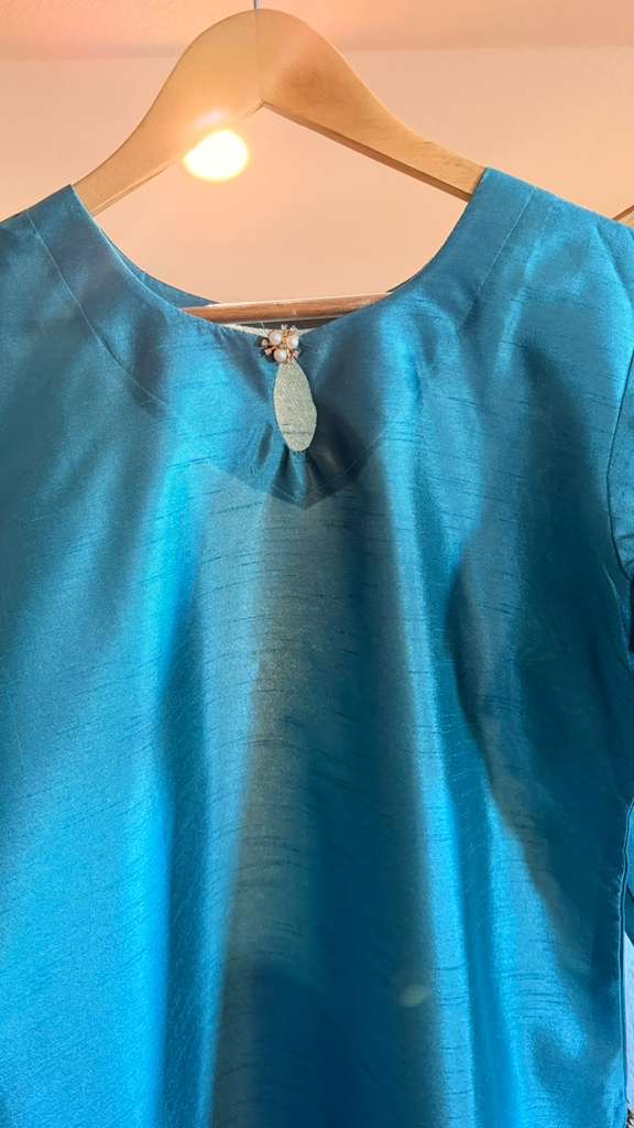 Korean Raw Silk Salwar Suit – Plain Elegance with Heavy Embroidered Organza Dupatta | 3 Piece Set