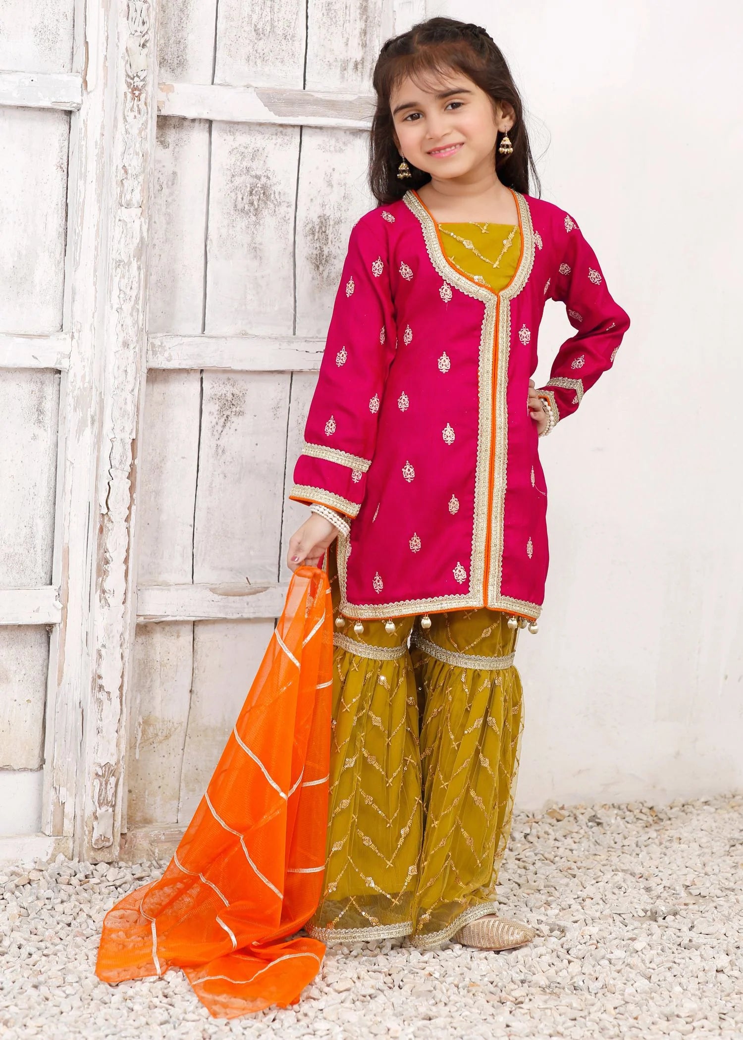 3 Piece Rawsilk Embroidered Gharara