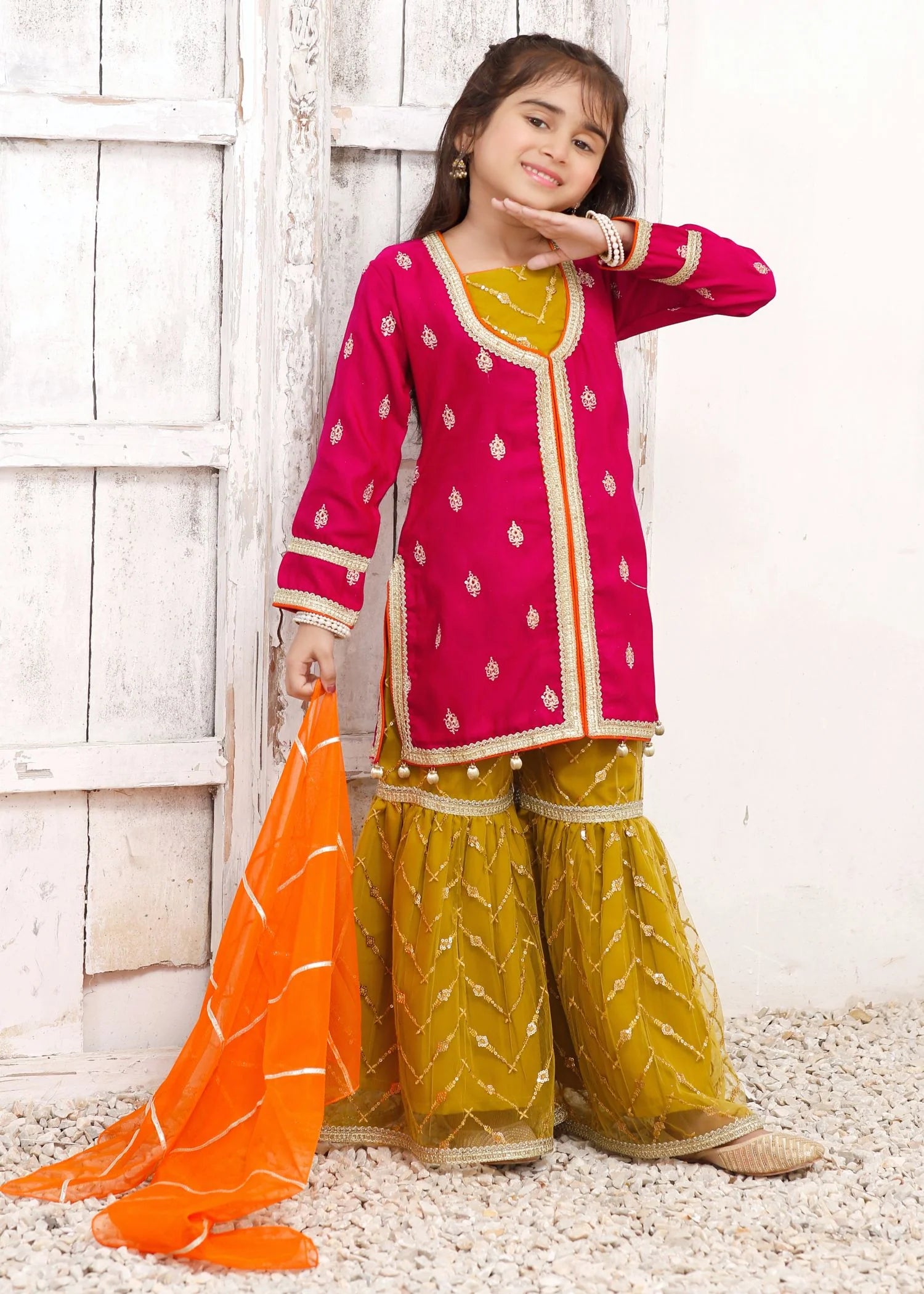 3 Piece Rawsilk Embroidered Gharara