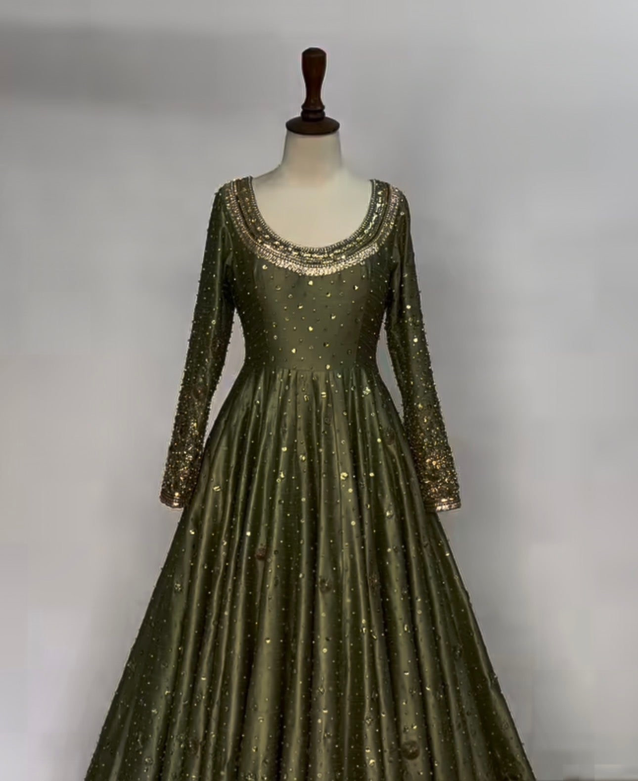 Olive Green Embellished Anarkali – 3 Piece Suit