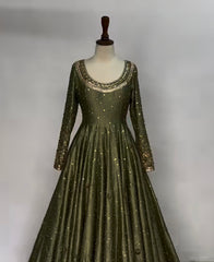 Olive Green Embellished Anarkali – 3 Piece Suit
