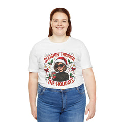 Sleighin' Through the Holidays Tee — Christmas Coffee Graphic Tee