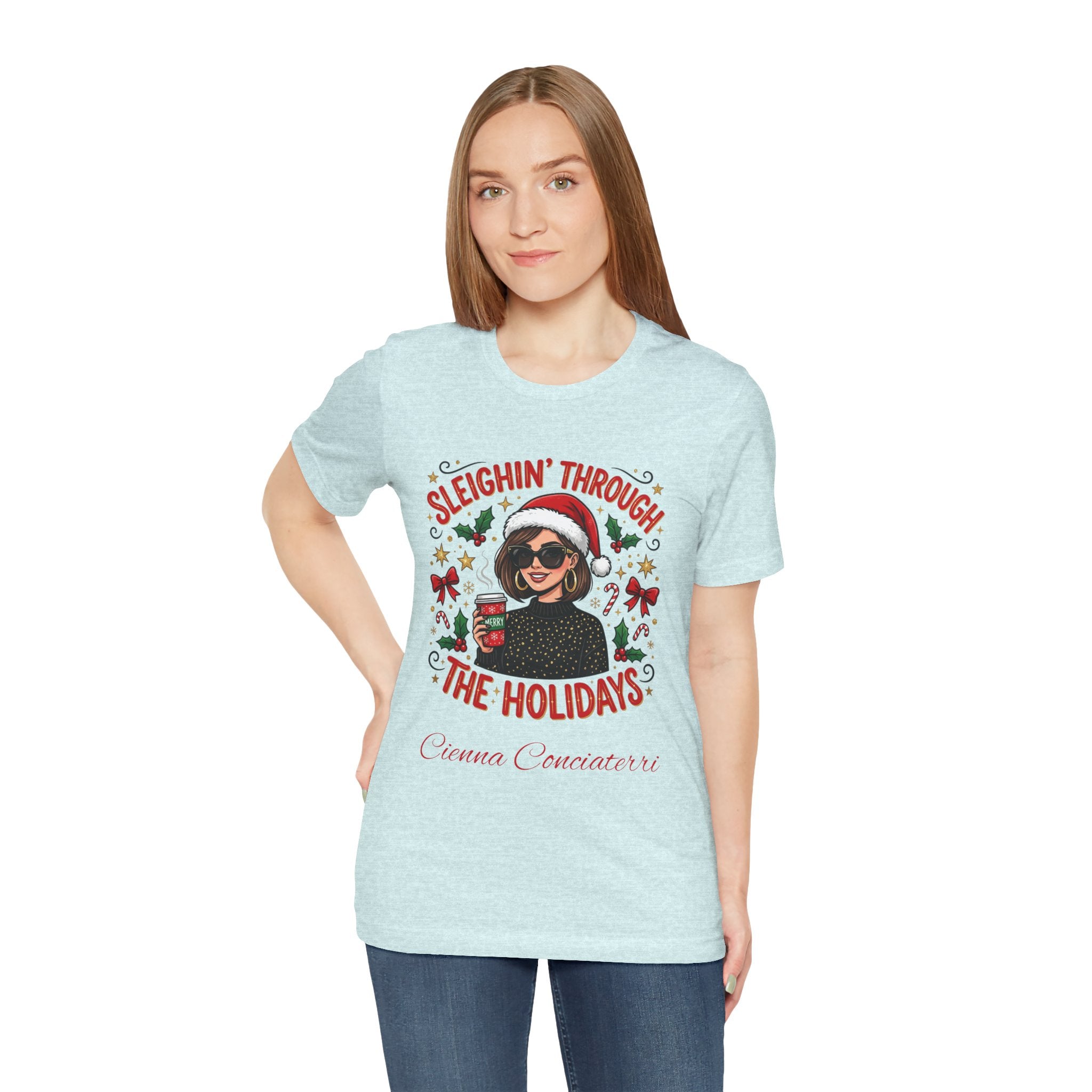 Sleighin' Through the Holidays Tee — Christmas Coffee Graphic Tee