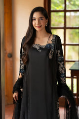 NF-6693 Black Silk long 2pc dress