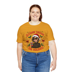 Sleighin' Through the Holidays Tee — Christmas Coffee Graphic Tee
