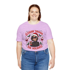 Sleighin' Through the Holidays Tee — Christmas Coffee Graphic Tee