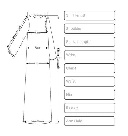 size chart Traditional Bridal Afghani Frock