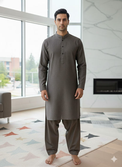 Charcoal Brown Men Salwar Kameez