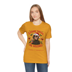 Sleighin' Through the Holidays Tee — Christmas Coffee Graphic Tee