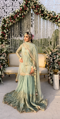 Mint Green Embroidered Luxury Festive Ensemble