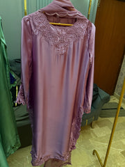 Short Silk Long Shirt with Cutwork Details & Chiffon Dupatta – 3 Piece Set