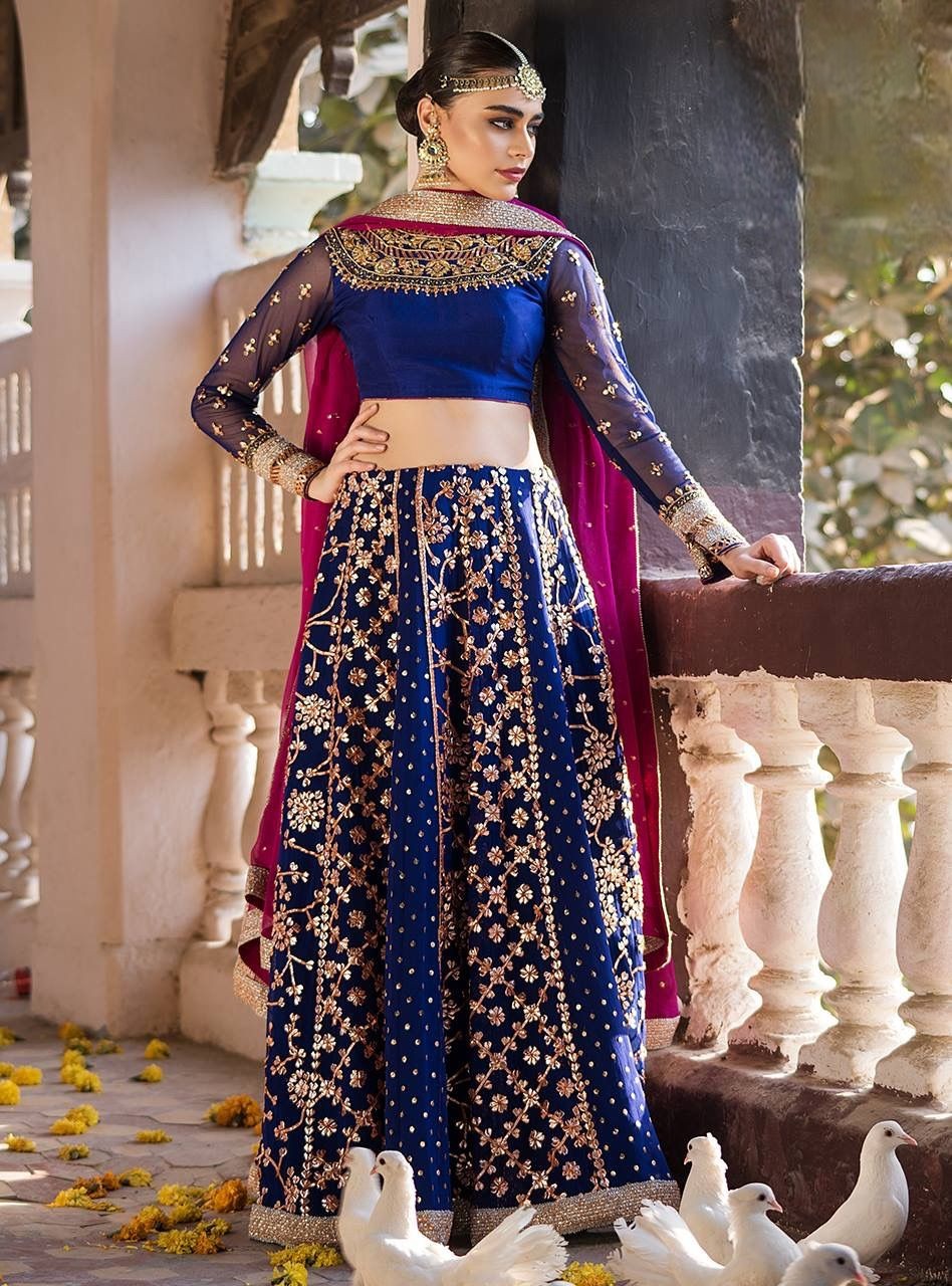 Model Showcasing Cobalt Blue Lehenga Choli