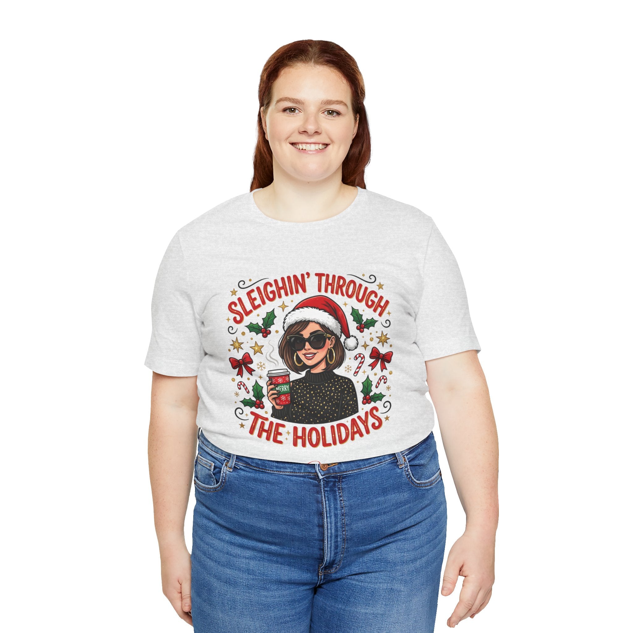 Sleighin' Through the Holidays Tee — Christmas Coffee Graphic Tee